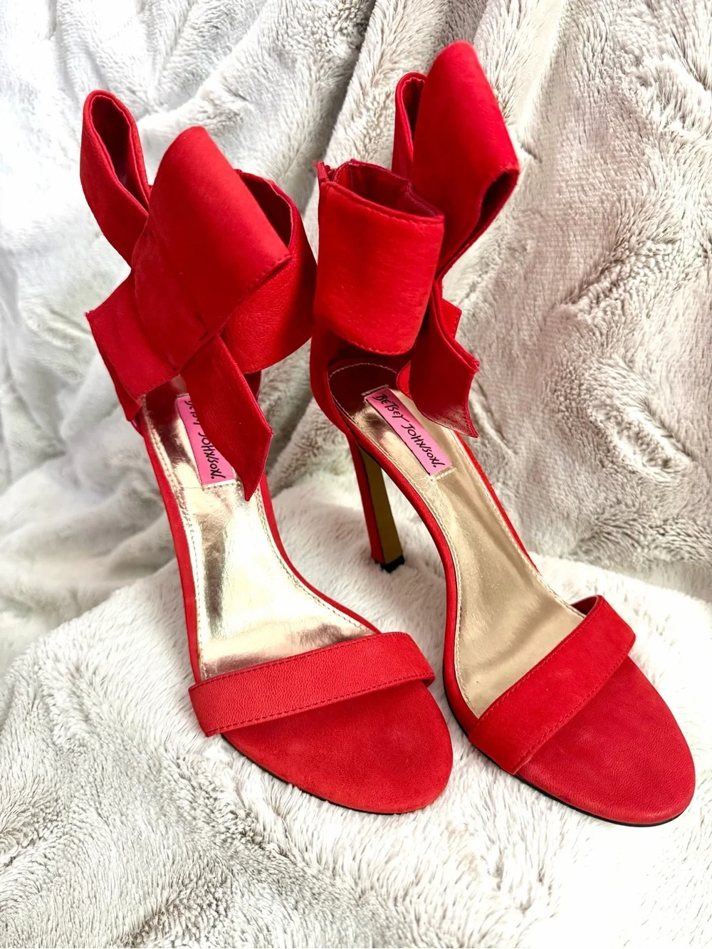 Betsey Johnson Friskyy Red Suede Leather High Heel Sandals